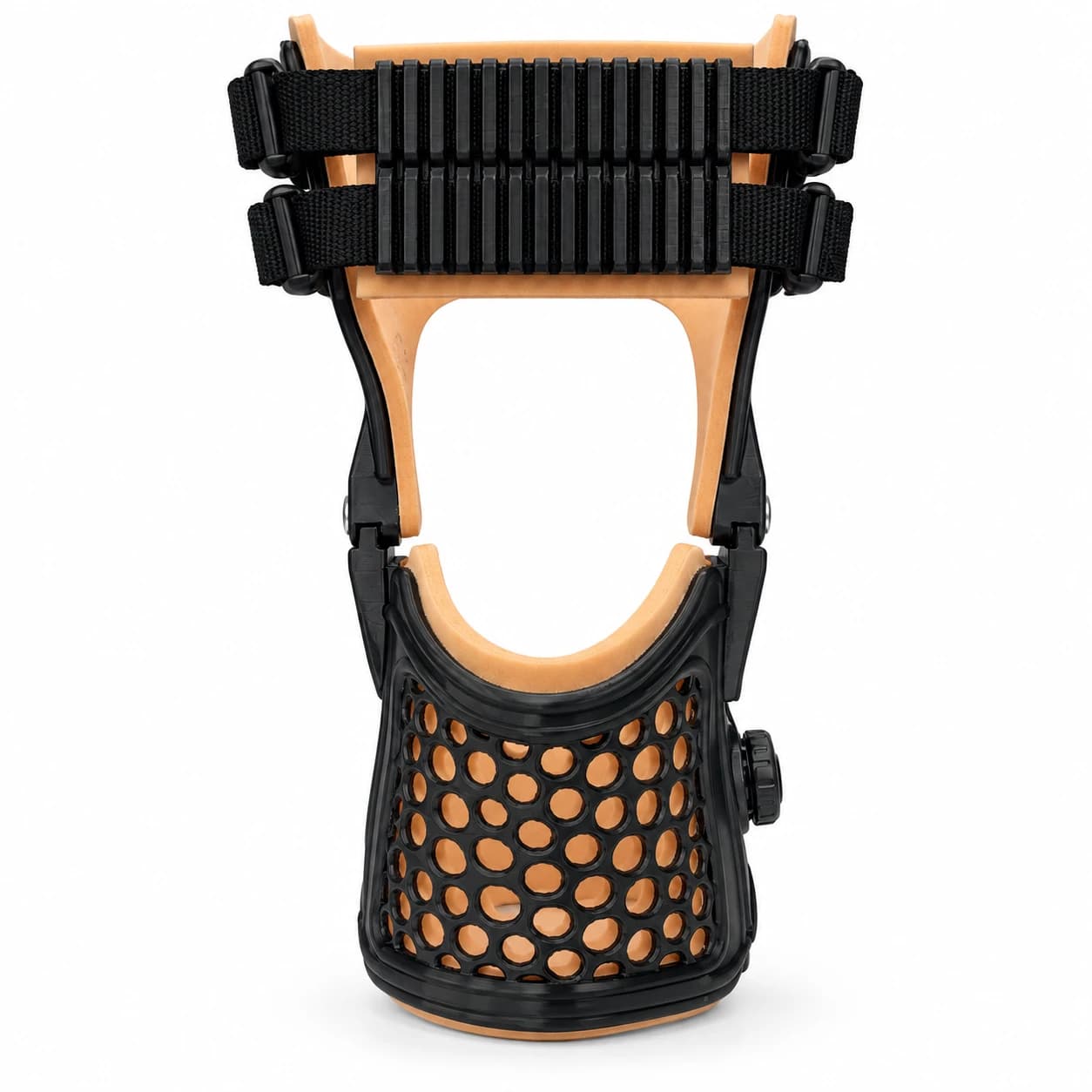 BISHOP Total Contact Knee Brace, front view with thigh straps and perforated calf shell